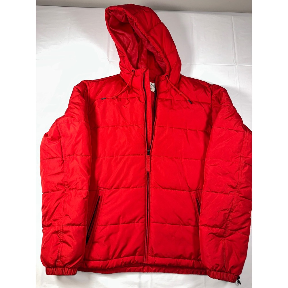 Aeropostale Remixed Down Puffer Jacket Mens Red Hooded Recycled Insulated Coat